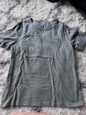 🎉Ribbed Short Sleeve Gray Crewneck Top
